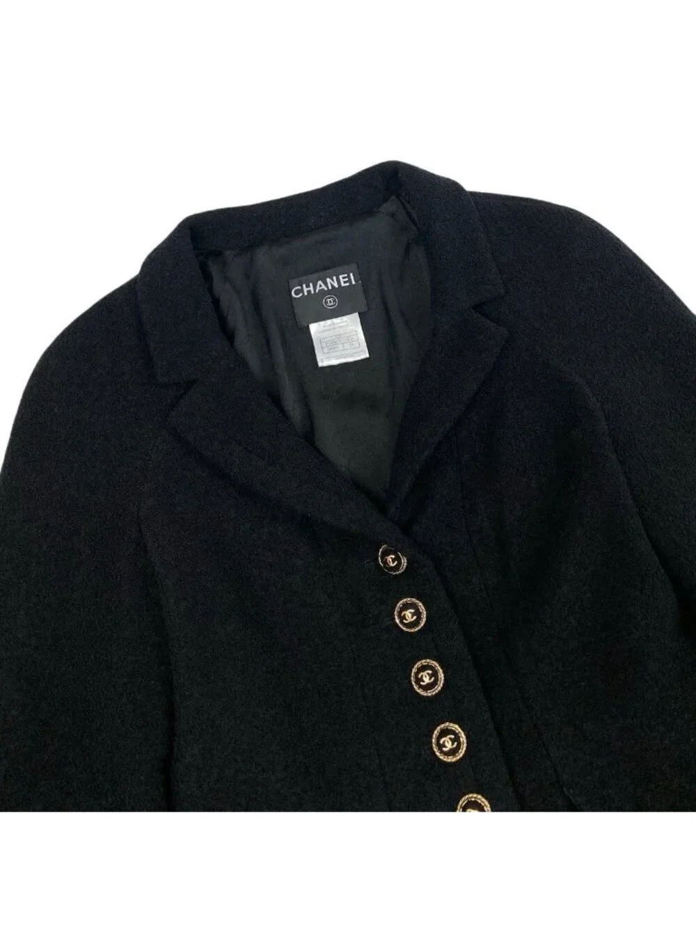 Chanel Cropped Tweed Jacket CC Logo 38 Black
